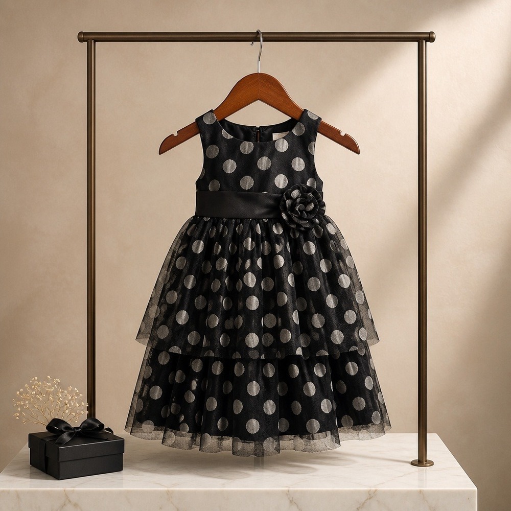 Holiday Editions Girls Black Silver Polka Dot Tulle Party Dress 18M K2998HE-CL